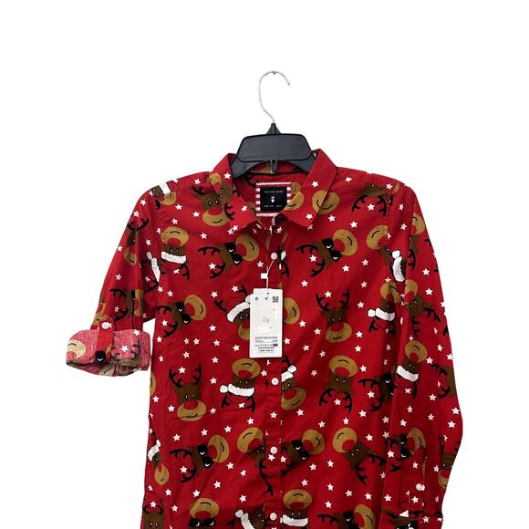 Cactus Boys Red Reindeer Roll Tab Button Down Shirt 11/12 NWT - Picture 2 of 8